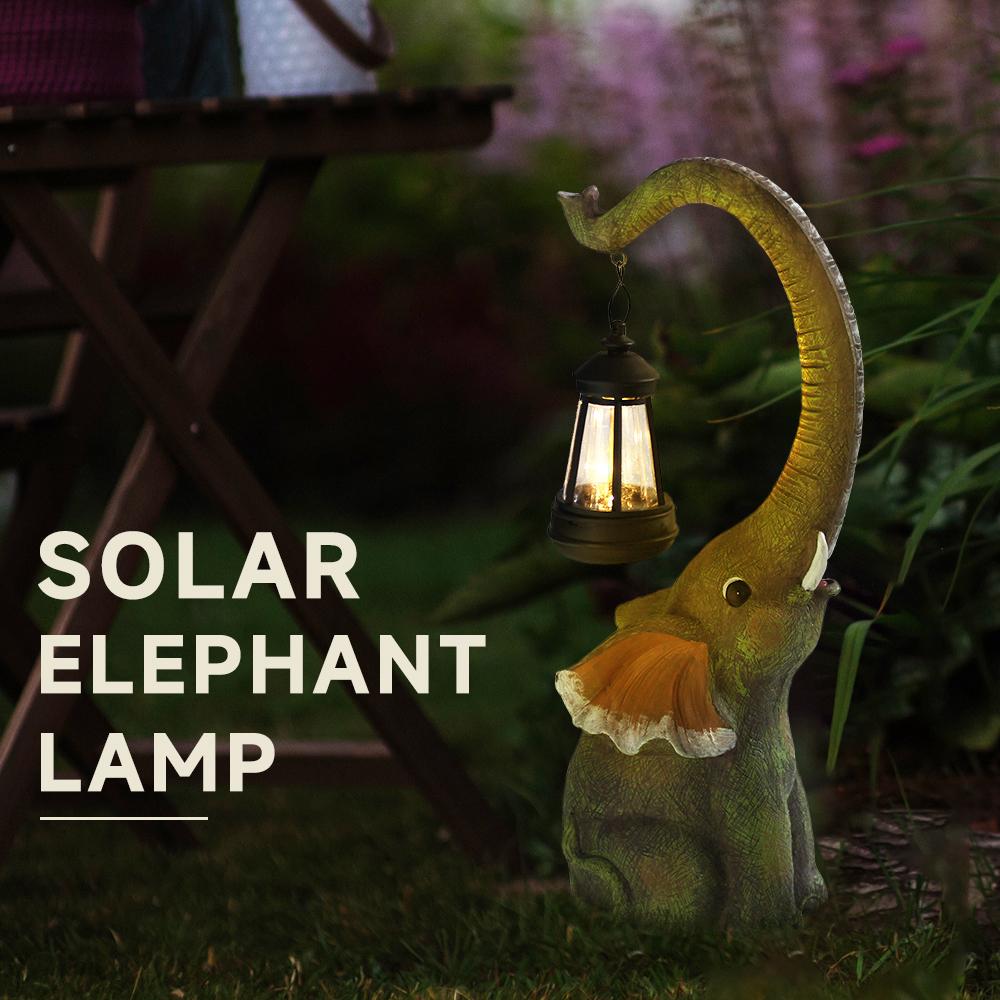 Solar Garden Decor Elephant Statues Outdoor Yard Lamp Birthday Gifts Elephant Ornament for Balcony Garden Walkway Lawn Terrace