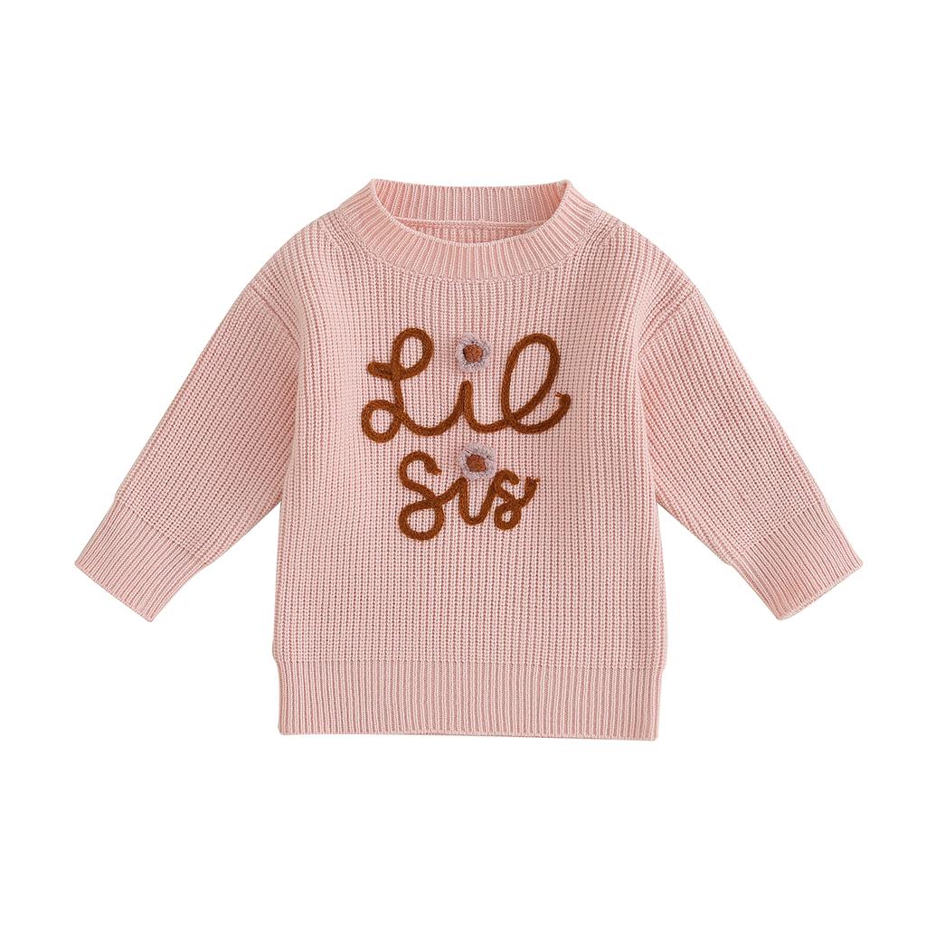 Toddler Kids Girls Sweater Letter Embroidery Long Sleeve Crew Neck Pullovers Fall Winter Casual Clothes Tops