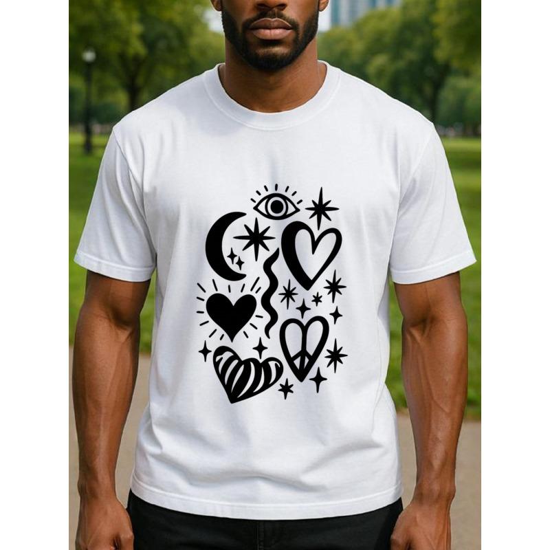 European sizes Bohemian Style Abstract Heart Star Men'S Print Short-Sleeve T-Shirt, High-Quality Personalized One-Piece Tee