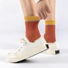 5 Pairs Women Candy Color Splicing Design Socks, Mid-tube Ribbed, Breathable, Sweat-absorbent, High Elastic