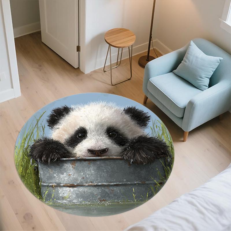 Panda and Grassland Pattern Round rug,Carpet Rug for Living Room Bedroom Sofa Playroom Decor,Non-slip Floor Mat,Holiday Gifts and Birthday Gifts