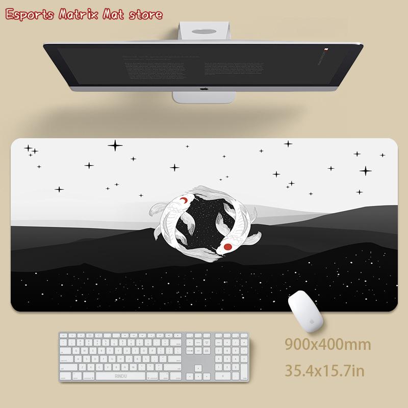 Yin Yang Koi Fish Mouse Pad - Large Extended Gaming Desk Mat with Japanese Art Design