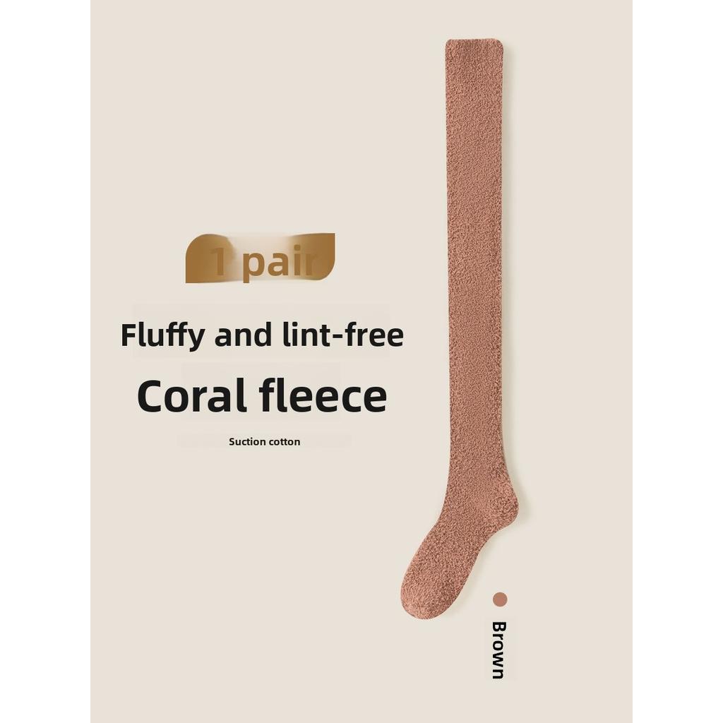 10-1 Pairs Thickened and Warm Over Knee Socks for Autumn and Winter, Thigh Socks for Home Use, Plush Sleep Socks, Coral Fleece Stockings, Knee Pads