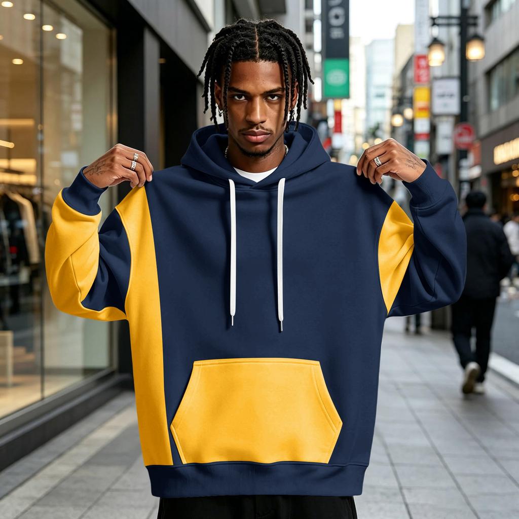 Men's Colorblock Hoodie with Pocket Casual Athletic Pullover