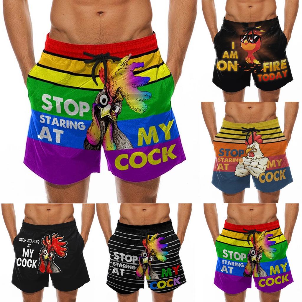 Men's 3D Turkey Head & Banana Print Swim Shorts