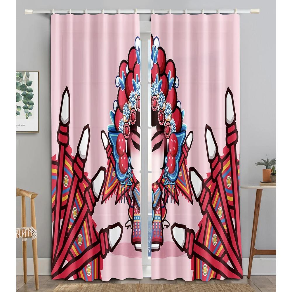 Chinese Animated Maid TraditionalOpera Blackout Window Panel Curtain Living Room Room Bedroom Bathroom Kicthen Door Cupboard Decor Hooks