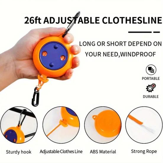 Portable Clothesline with 20 Clips & 10 Buckles, Heavy Duty Retractable Laundry Rope, Anti-slip Clothes Drying Line for Bathroom Indoor Outdoor