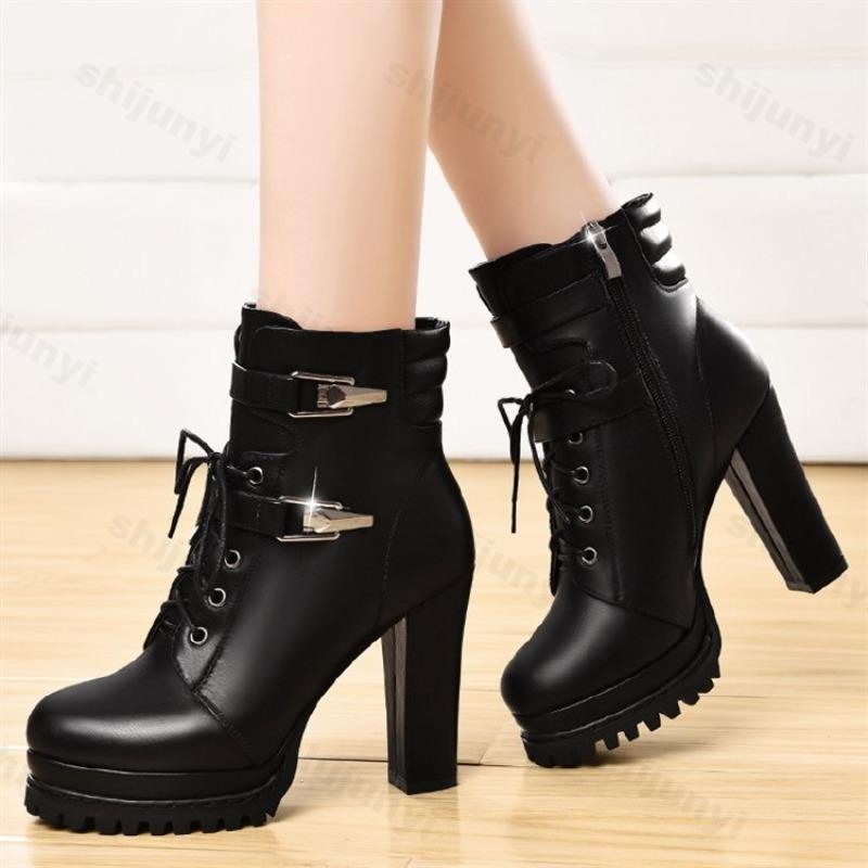 Fashion Autumn Women's Ankle Boots New Retro British Platform Short Boots High-quality Fashion Retro Buckle High Heels Botas Para Mujer