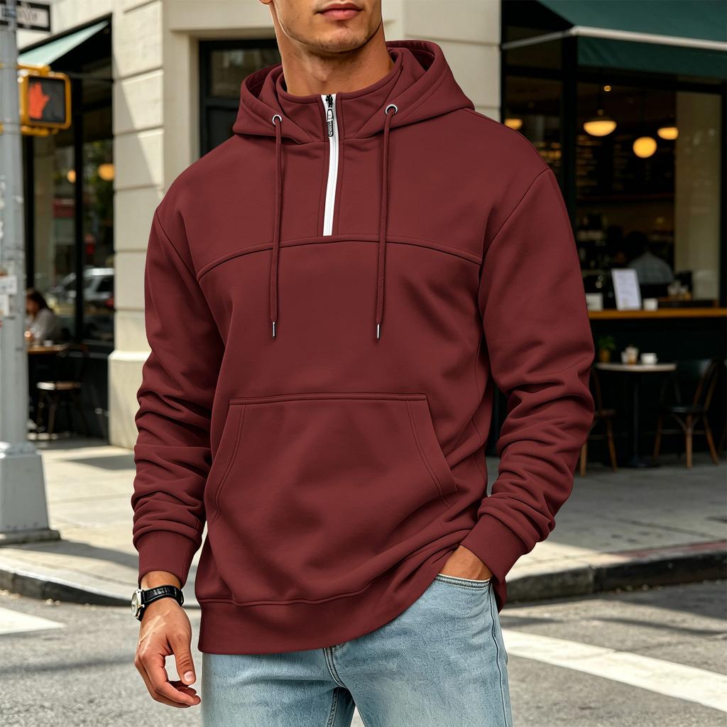 Casual Heren Hoodie met Opstaande Kraag en Zakken - Atletische Pullover voor Dagelijks Gebruik