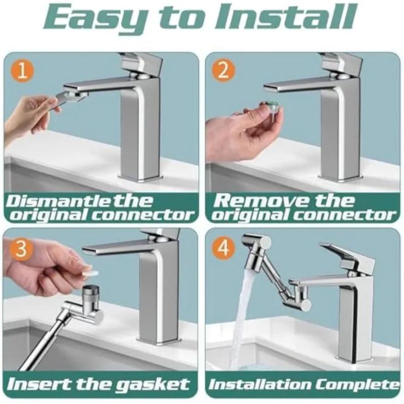 Prelungitor Rotativ 1440° pentru Robinet Aerator Robinet Atașament Robinet Zoomabil cu Filet Feminin/Masculin Braț Robotic Aerator Chiuvetă