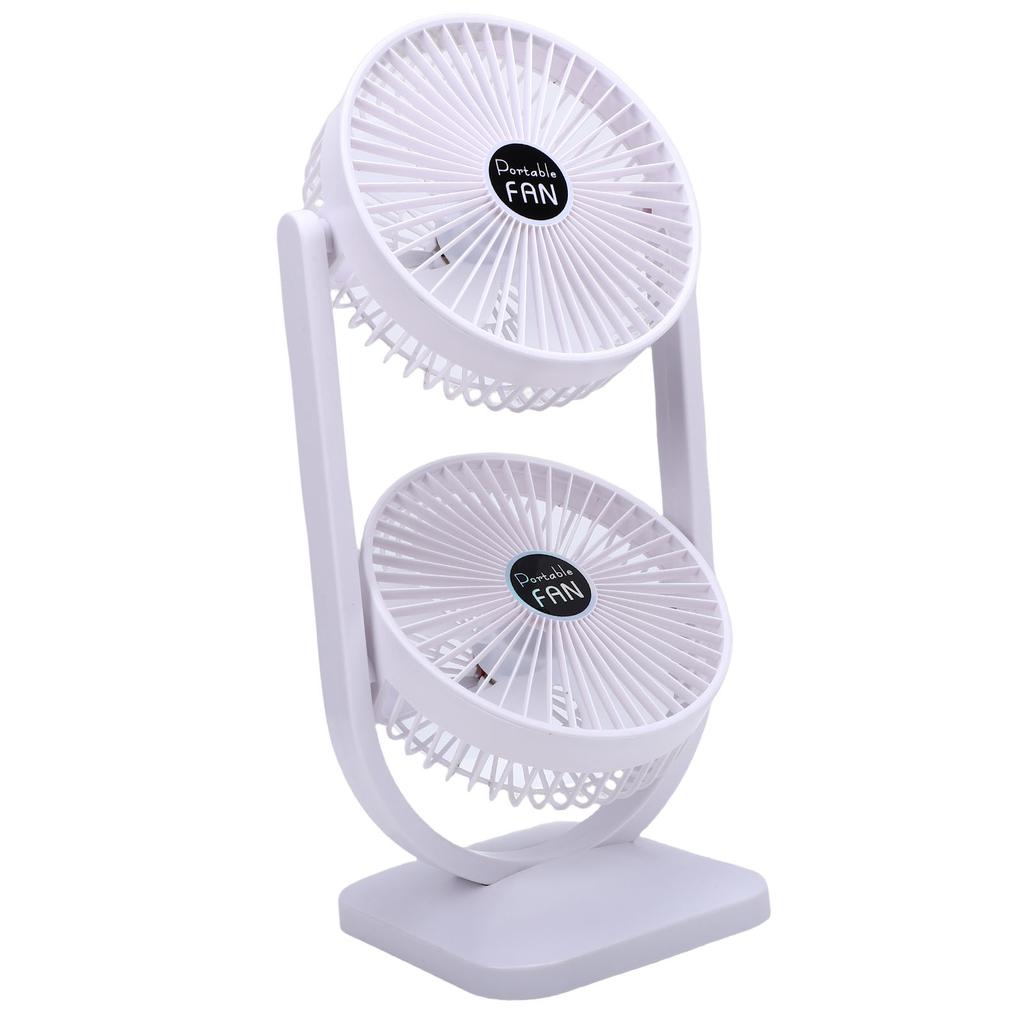 Dual Head Desk Fan USB Rechargeable 3 Speed Portable Electric Floor Fan for Home Office Dorm Travel White