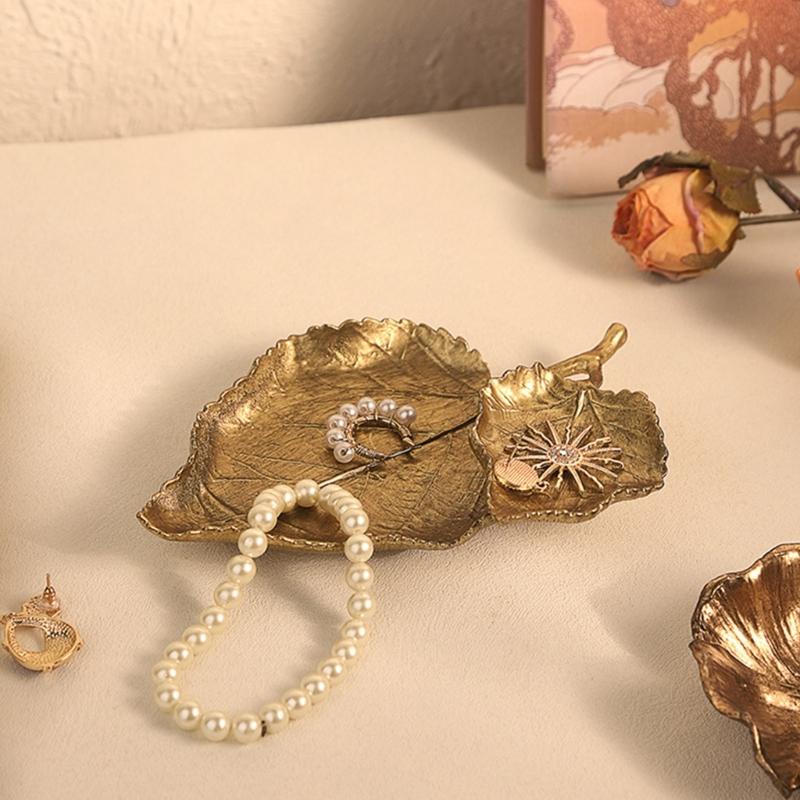 Jewelry Tray Decorative Zinc Alloy Accessory Dish for Vanity Display and Bedside Catchall, Vintage Style Storage Dish for Small Jewelry