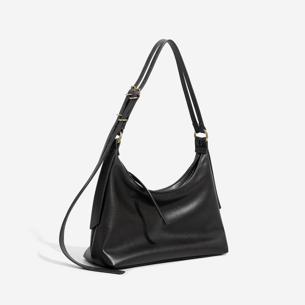Qiu Zhen Genuine Leather Double Ear Hobo Bag - Retro Large Capacity Shoulder & Crossbody for Women