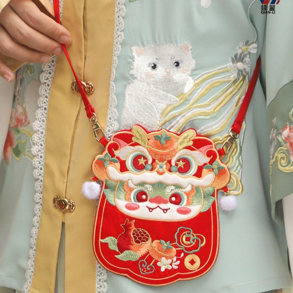 

Легкий красный конверт с вышивкой, сумка для денег, милый красный пакет, китайский Новый год