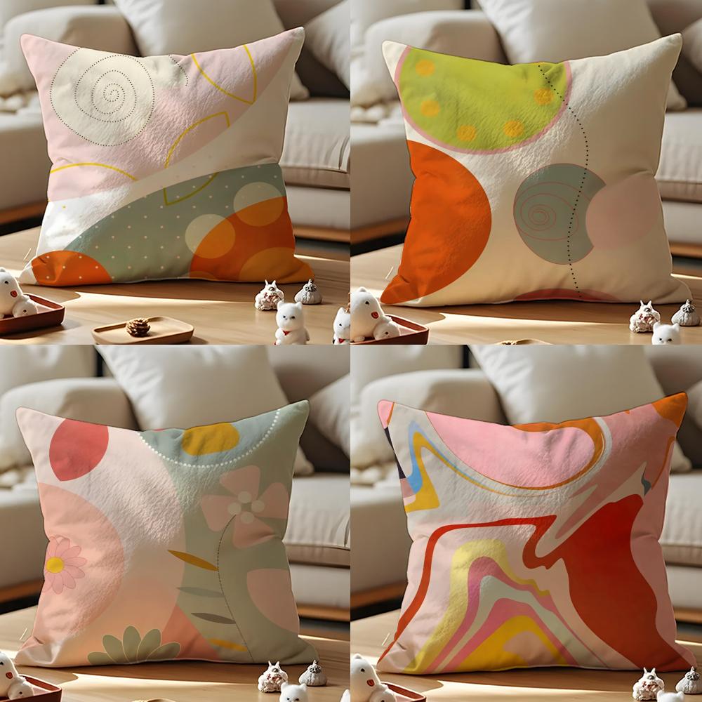 Morandi Geometric Abstraction Pillow Case Antidustmite Pillowcase Invisible Zipper Silky Short Plush Sofa Cushion Cover