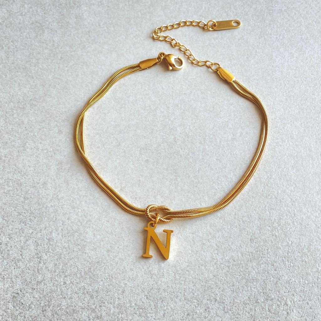Valentine's Day Stainless Steel Herringbone & Snake Chain Bracelet with 26 Letters Pendant