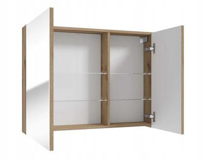 Bathroom Cabinet with 80 Cm Mirror, Evoke Oak, and Rietti Glass Shelves