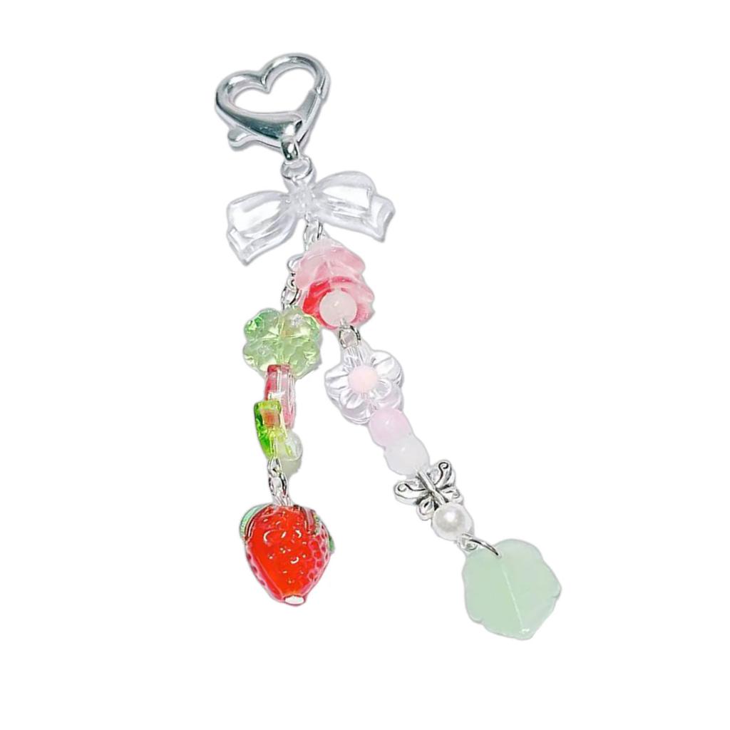Aesthetic Star Strawberry Key Rings Elegant Bag Charm Bead Keychain Bag Pendant Key Ornament for Purses and Present