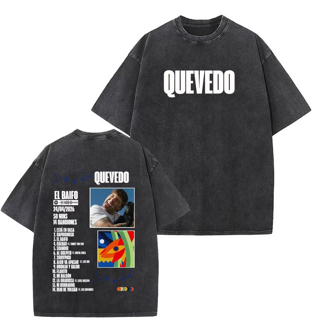 QUEVEDO EL BAIFO Album 2026 Tour Graphics Vintage Washed Tees Men Women Fashion T-shirts Loose Oversized Unisex Harajuku high quality