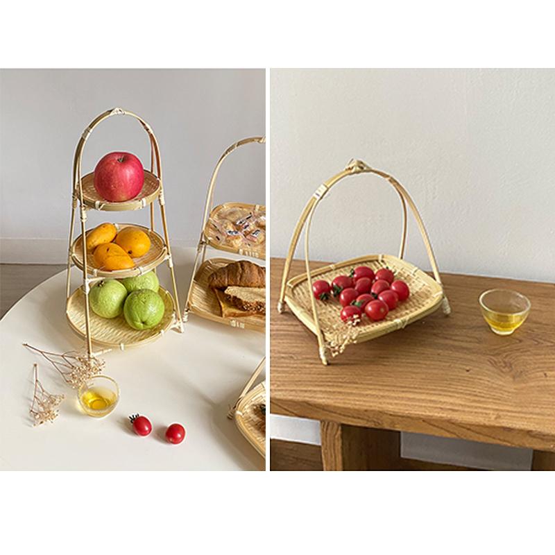 Multi-Function Bamboo Woven Basket 1/2/3 Layers Fruit Vegetable Storage Basket Durable Handwoven Standing Tray For Kitchen