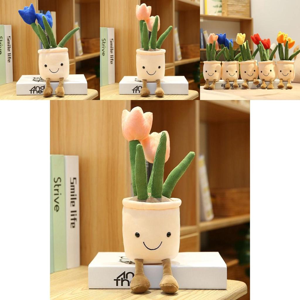 Adorable Lifelike Tulip Plush Toy Comfortable Soft Flower Pot Doll For Home Decor