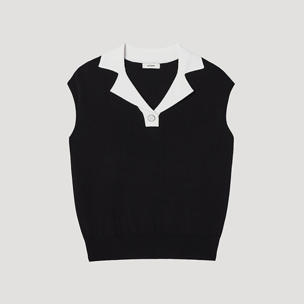 

[She S miSS] Color Matching Open Collar SleeveleSS Knit Top SSkpop21050 off-white/66