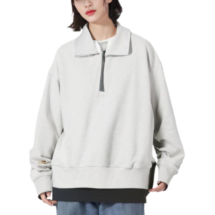 Anta Life Series Olympic Culture Series Polo Collar Short Casual Long Sleeve Sweatshirt Women Sweatshirt Gray Gray-Floral 162438717-1