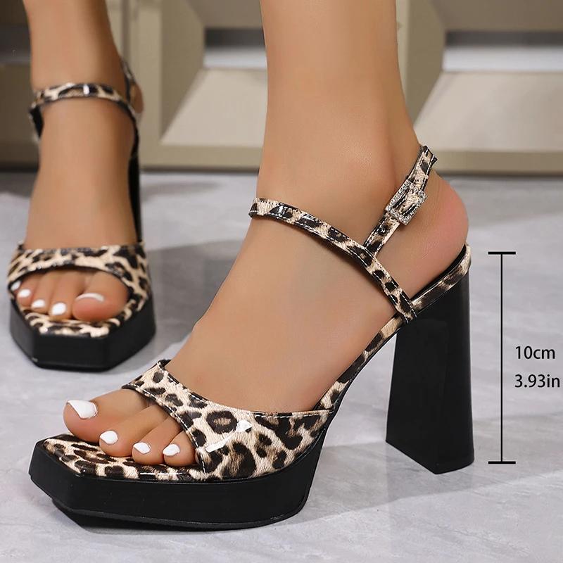 Fashion Sexy Leopard Print Open Toe Sandals Women Fashion Back Strap Square Toe Sandal Ladies Summer 2025 Non-Slip Wedding Sandals Mujer