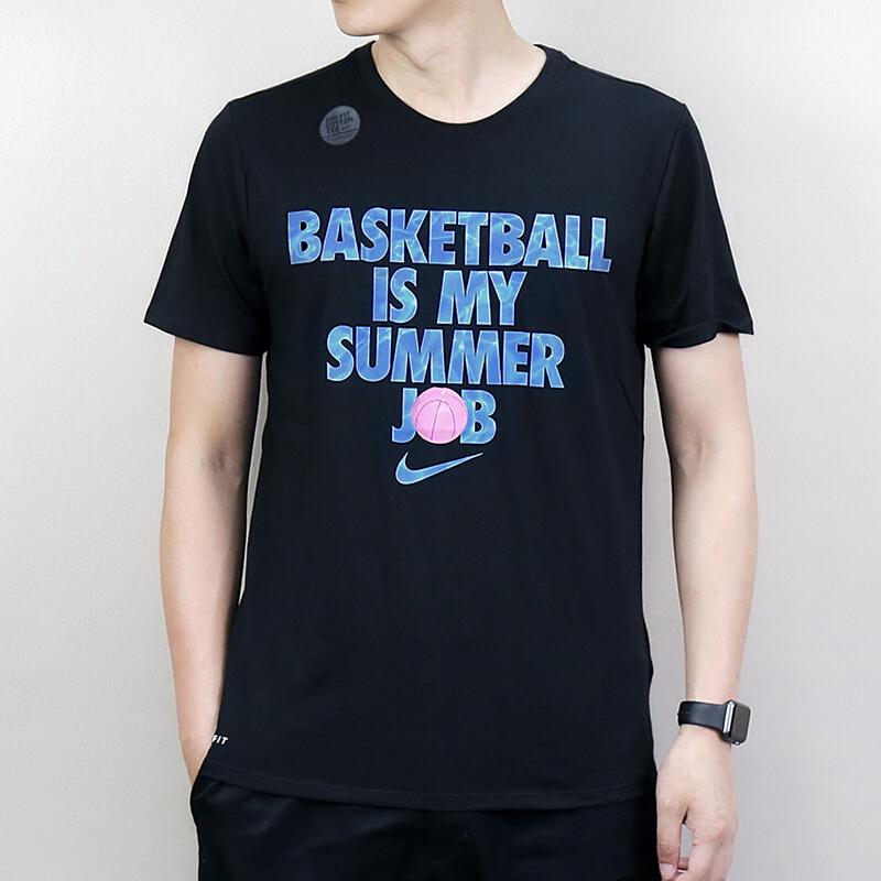 Nike Alphabet Print Basketball T-Shirt Men Tops Black 923724-010