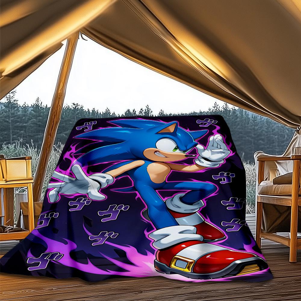 1pc Sonic Outdoor Personalized Flannel Blanket, Soft, Lightweight Personalized Flannel Blanket, Digital Printing,