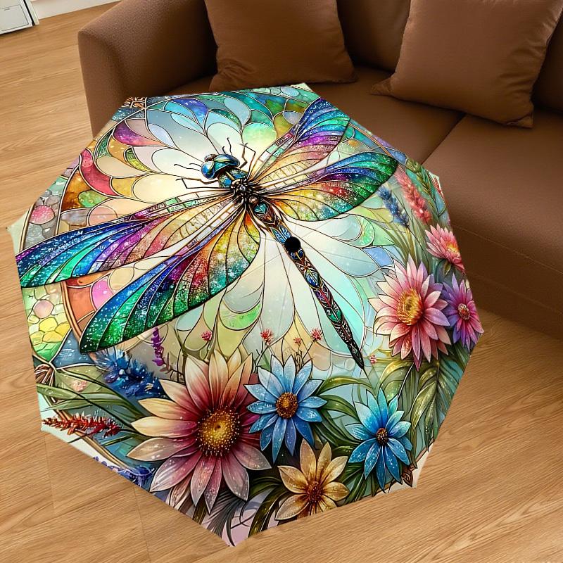 1PC Dragonfly Stained GlassAutomatic Open/Close Umbrella with Windproof, 8-Rib Sturdy Canopy, Durable Ribs, Fashionable Design, Outdoor Accessory, Fun