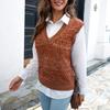 QICED Damenmode, lässig, einfarbig, Herbst und Winter, ärmellos, V-Ausschnitt, Strickwesten