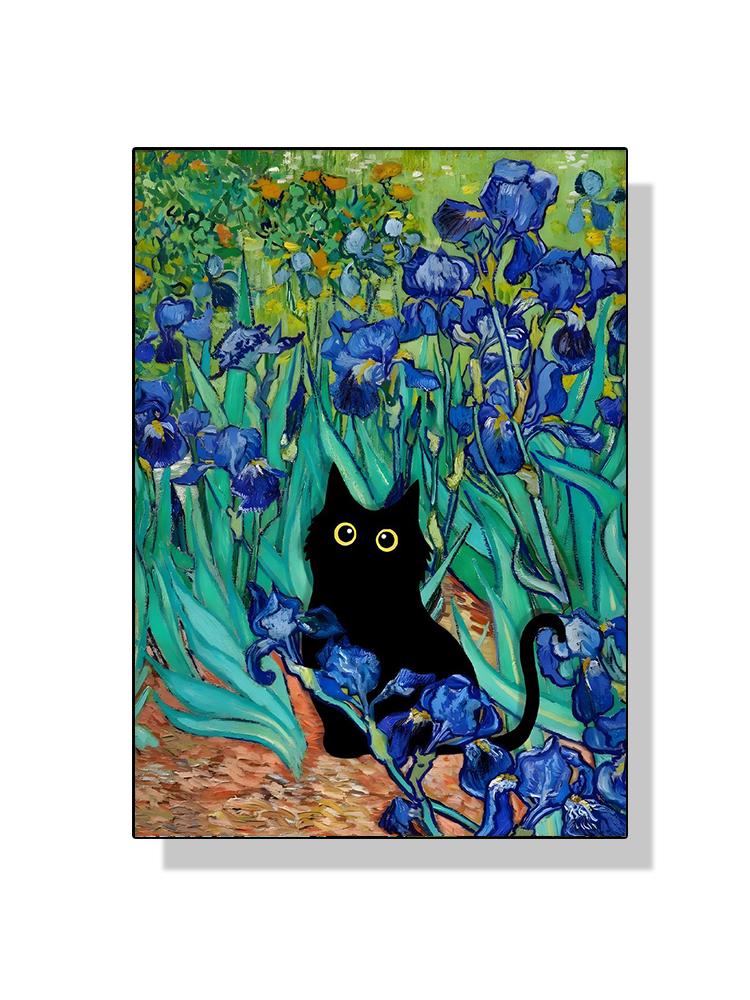 Famous Art Gustav Klimt Kiss Van Gogh Monet Waterlily Black Cat Posters Canvas Painting Funny Animal Wall Art Room Home Decor