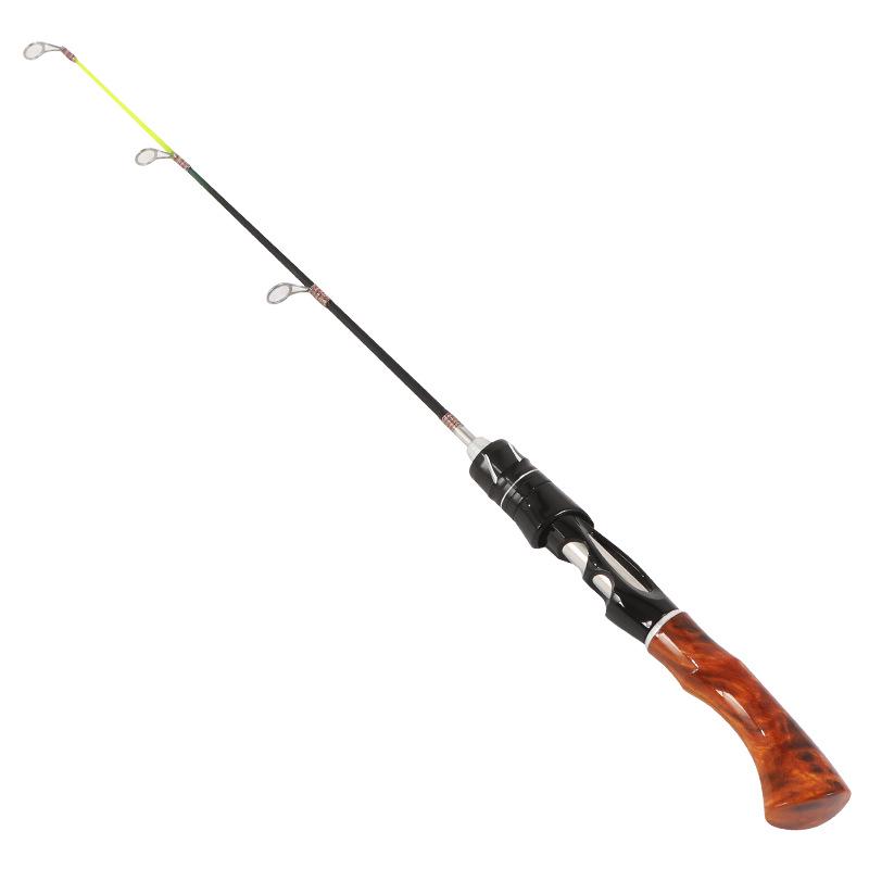 Wood Grain Portable Ice Fishing Rod with Curved Handle and Soft/Hard Tips