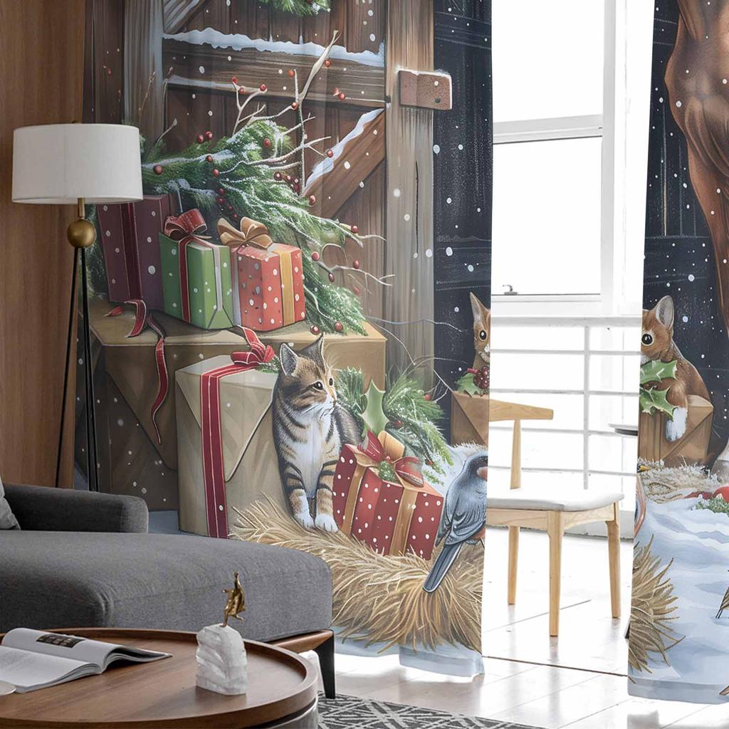 Świąteczny Wieniec Farmhouse Zasłony Do Salonu Sypialni Dekoracja Domu Okno Woal Tiulowa Zasłona Draperie