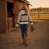 Women's Spring Autumn Color Block V-Neck Pullover Knitwear Sweater - Comfortable for Daily Commute