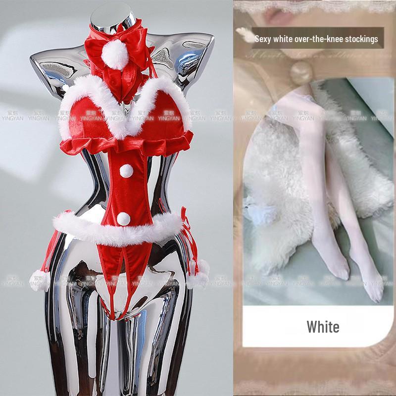 Seductive Red Christmas Lingerie Set - Sheer, Tight-Fit, Teasing Role Play Costume 0936