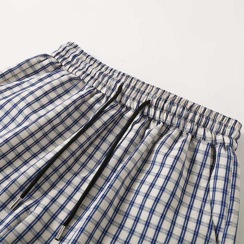 Men's Plaid Casual Shorts, Elastic Waist Drawstring Summer Lightweight Beach Shorts (M-5XL)