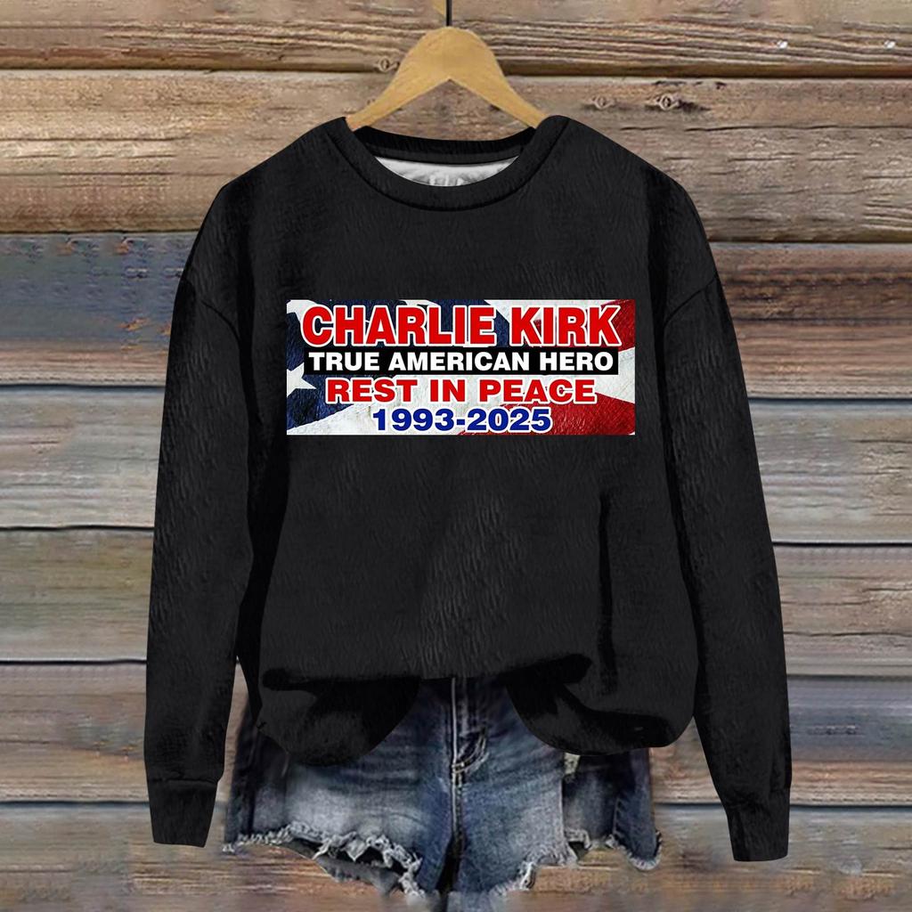 Ladies Fashion Casual Long Sleeve Printed Round Neck  Pullover Top