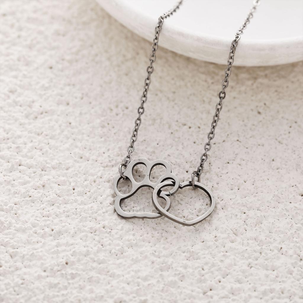 Promotional Cute Necklace, Cartoon Pet Footprint Love Hollow Stainless Steel Pendant Item