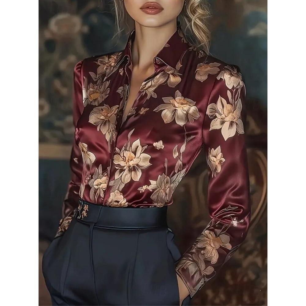 Fashion Women's Graphic Floral Printed Long Sleeve Shirt Casual Regular Tops Button Down Work Shirts Daily Wear Classic Design