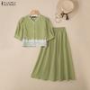 Blusa a Maniche Corte da Donna e Gonne Lunghe Estive Set Completi Due Pezzi
