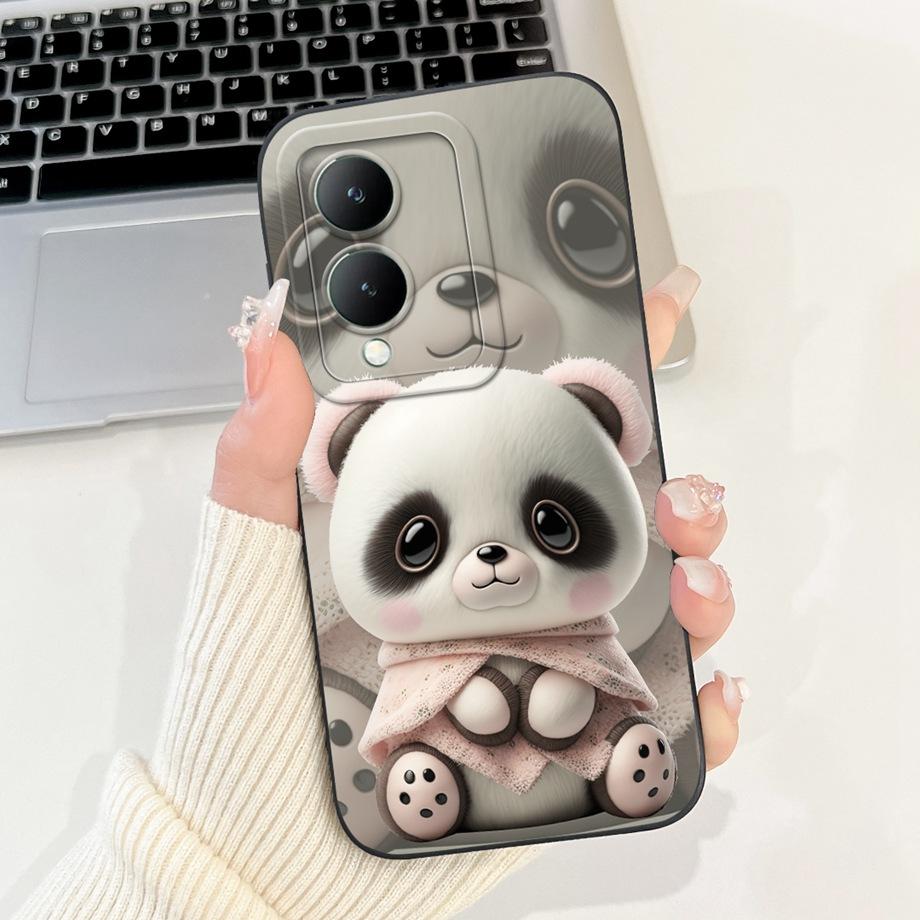 For Vivo Y28 5G Y29 5G V2420 Phone Case Vivo Y17s Y19s V2419 Back Cover Soft Liquid Silicone Pnada Rabbit Flower Cute Fundas
