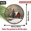 Vintage Red Barn Winter Landscape Metal Round Wall Sign, Rustic Snowy Farmhouse Christmas Art, 8 Inch Aluminum Hanging Decor