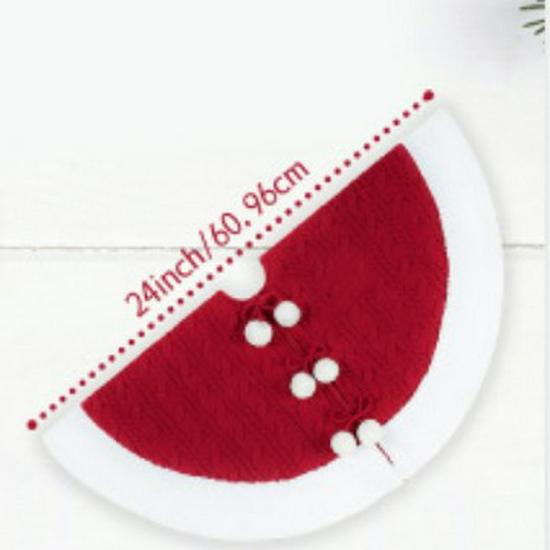 Knitted Christmas Tree Skirt with White Pom-poms - Holiday Home Decoration