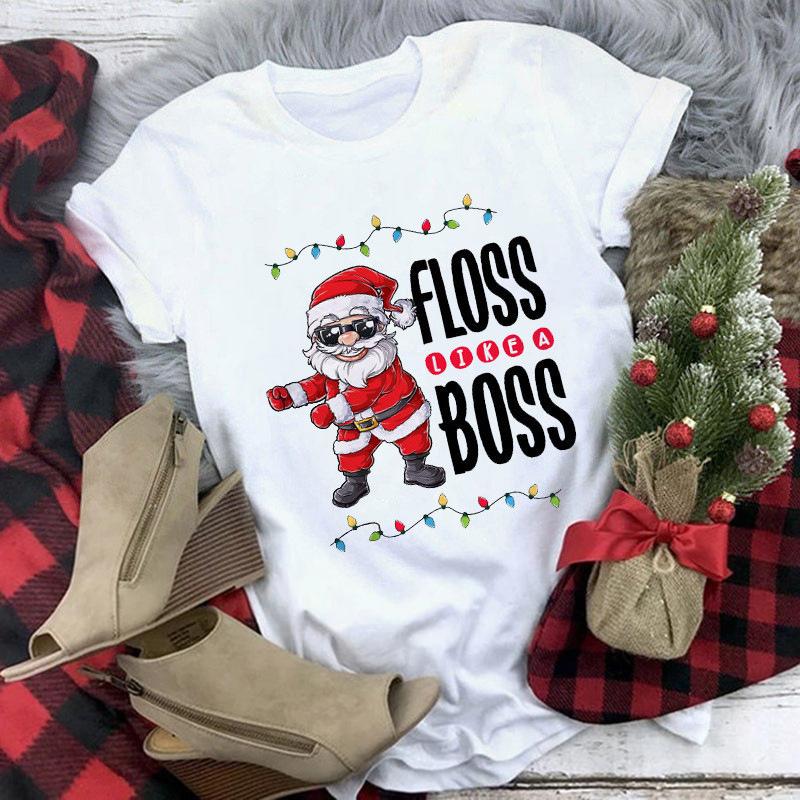 Women's Crew Neck Short Sleeve Graphic Print Christmas T-Shirts Loose Fit Casual Tees