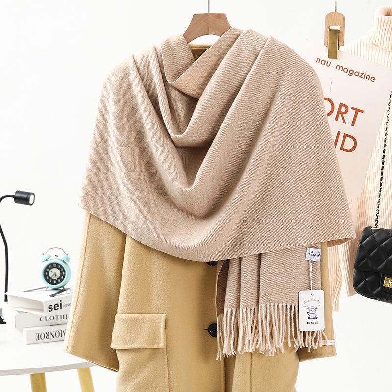 White Cashmere Scarf: Thickened, Solid Color, Versatile for Women & Men, Perfect for Autumn & Winter