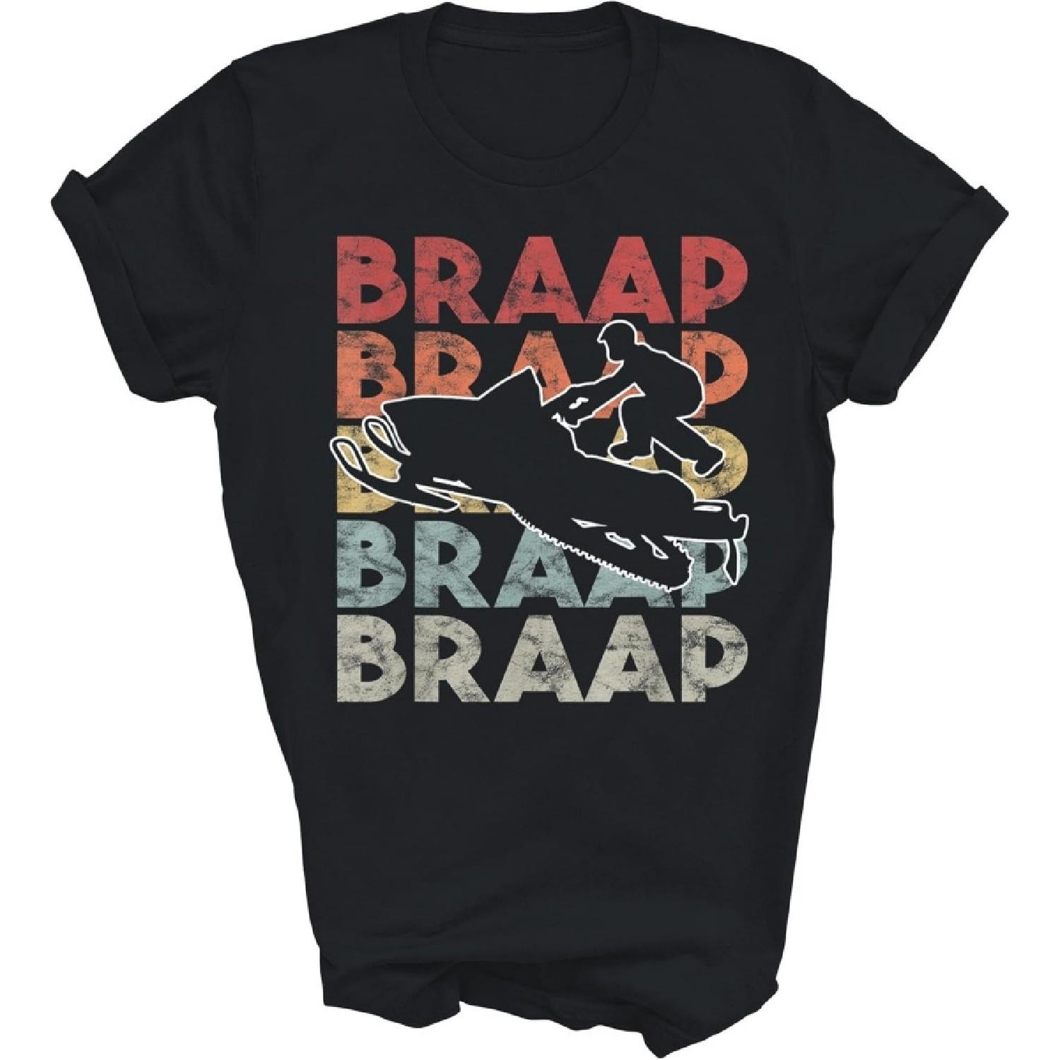 

HOGOTOCLUB Vintage Braap Snowmobile I Snow Sled Snowmobiling Unisex Shirt Gift Women Men T-Shirt (Black;L) XXXXXL різнокольоровий