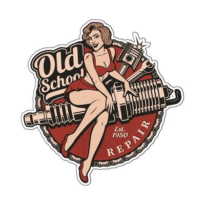Tri Koshki KCS125 Pin Up Repair Girl Old School Sticker Bobber Cafe Racer Retro Car Sticker PVC Colorful Decals