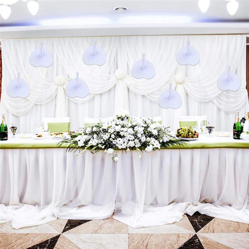 White Paper Fan Heart-Shaped Round Folding Fan Plastic Handle Wedding Birthday Party Supplies
